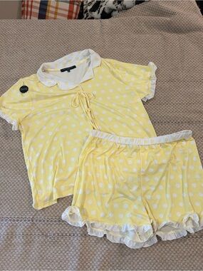 French Connection Yellow and White Polka Dot Pajama Set